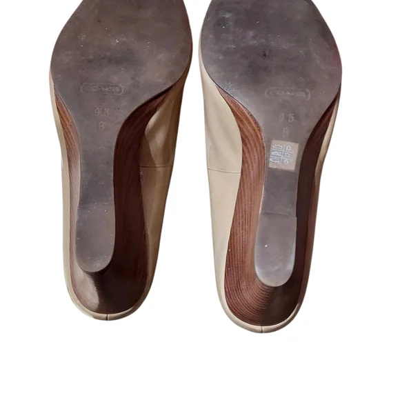 Coach Cream Elora Patent Cappuccino Wedge Shoes - Picture 5 of 11